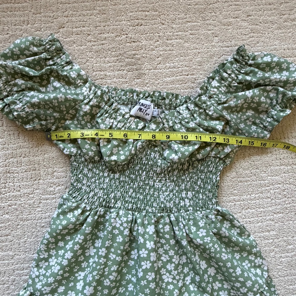 Princess Polly Green Floral Smocked Dress Puff Sleeve Milkmaid Cottagecore 4 - Picture 5 of 13